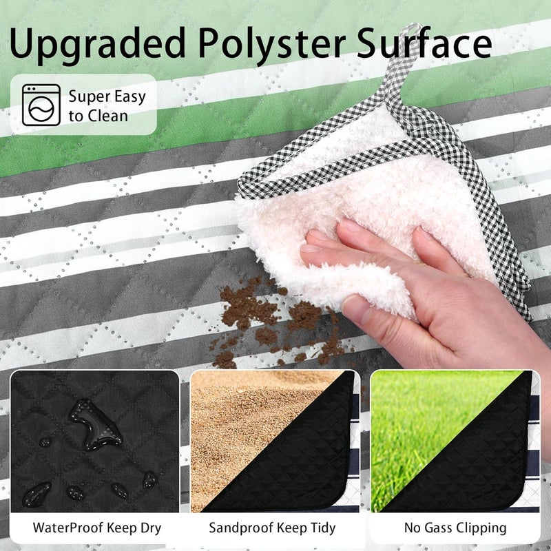HX&OD Extra Large Picnic Blanket Outdoor 80”x80” Waterproof Picnic Mat Foldable 3-Layer Camping Blanket Portable with Carry Strap Park Blanket for Grass(Green) - Image 3